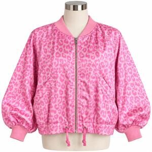 Yolly Italy Pink Leopard Satin Bomber Jacket Women's One Size NWT
